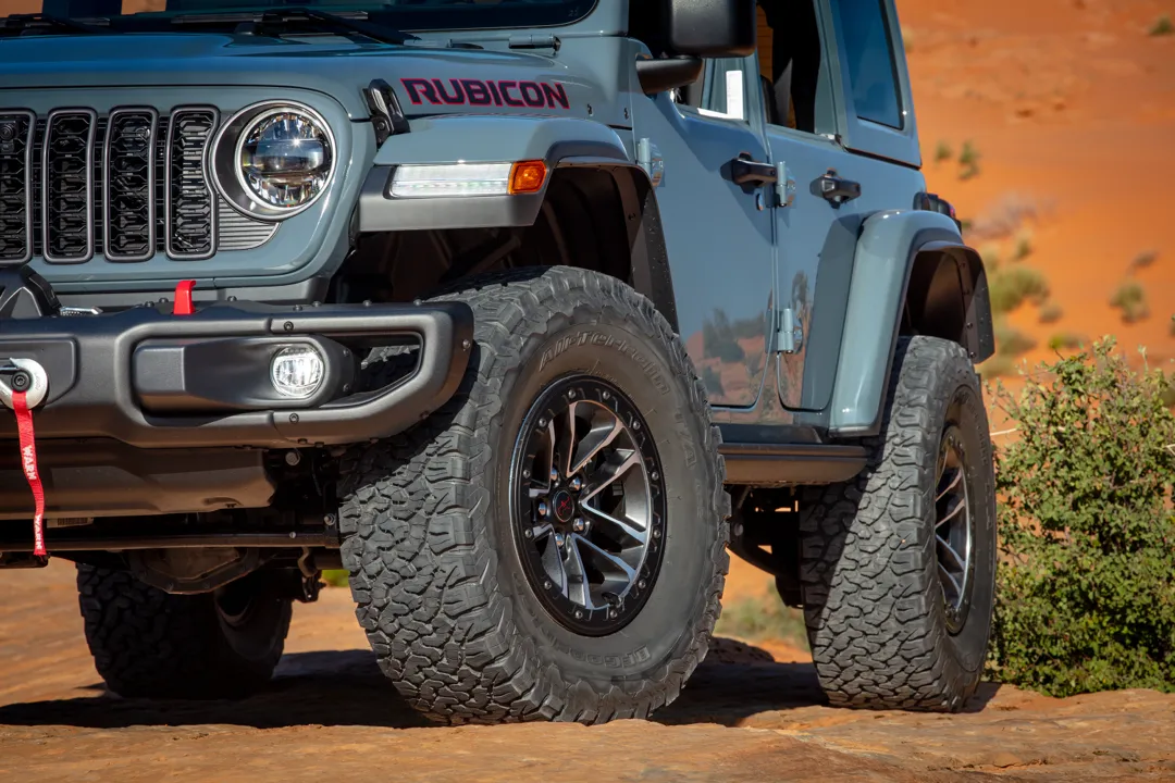 Front view of the Jeep Rubicon X outdoors.